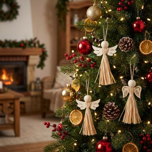Ángel de navidad decoración del árbol de Navidad ángel rafia 11cm 12 piezas | Floristik24.es
