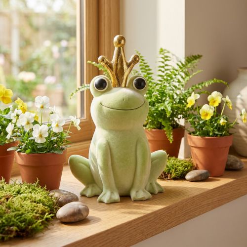 Rana decorativa con corona príncipe rana decoración verde claro 40,5 cm | Floristik24.es