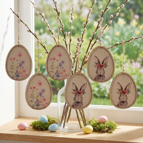 Cuadro de flores conejito en huevo Huevos de Pascua decoración madera 9,5×12cm 6 piezas | Floristik24.es