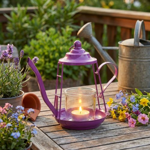 Portavelas farol de cristal tetera rosa Ø13cm H22cm | Floristik24.es