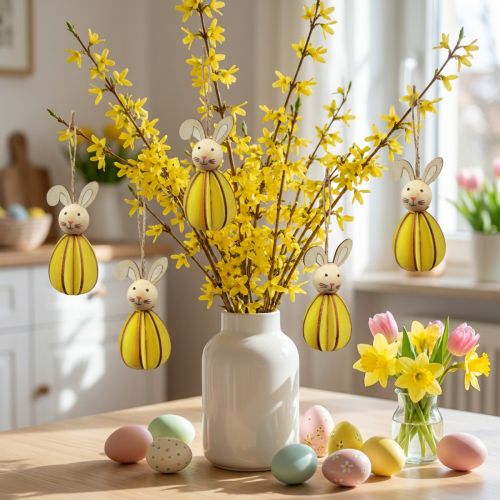 Decoración de Pascua para colgar Conejitos de Pascua decoración colgante de madera Al.9,5 cm 8 piezas | Floristik24.es