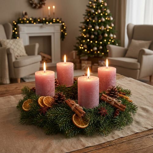 Elegantes velas de pilar de color rosa antiguo de 70×80 mm, juego de 4, para decoración de mesas, coronas de Adviento y ambientes románticos. | Floristik24.es