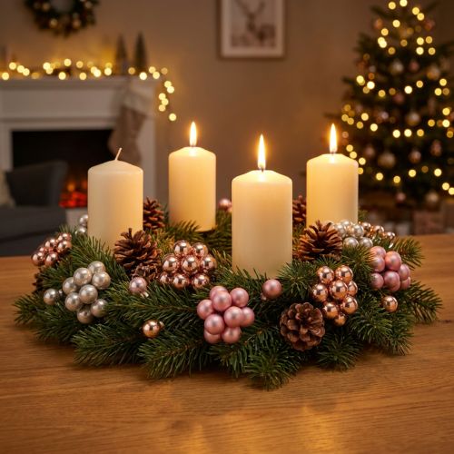 Mini bolas navideñas de cristal espejo bayas rosa crema Ø20mm 140 uds | Floristik24.es