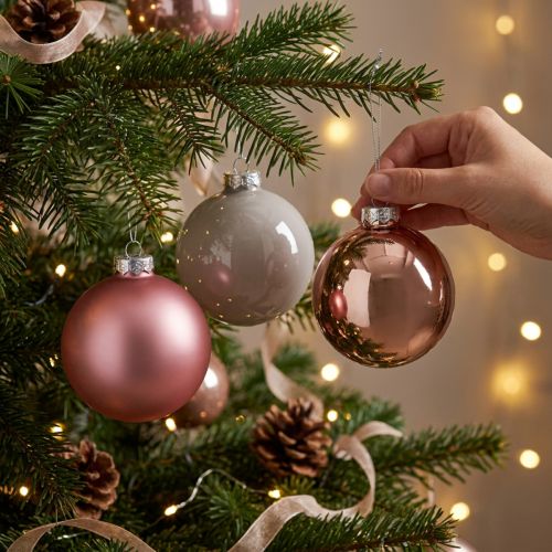 Bolas navideñas de cristal rosa grisáceo Ø7,5cm 14 uds | Floristik24.es
