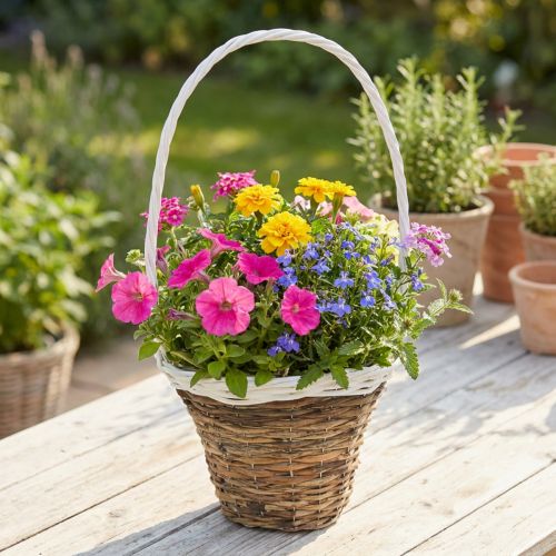 Cesta con asa, cesta natural para plantar, cesta de flores redonda natural, blanco H49cm Ø23.5cm | Floristik24.es