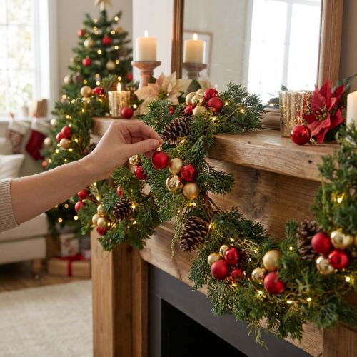 Guirnalda de abeto artificial de 160 cm, decoración navideña, decoración de paredes y ventanas, aspecto cedro. | Floristik24.es