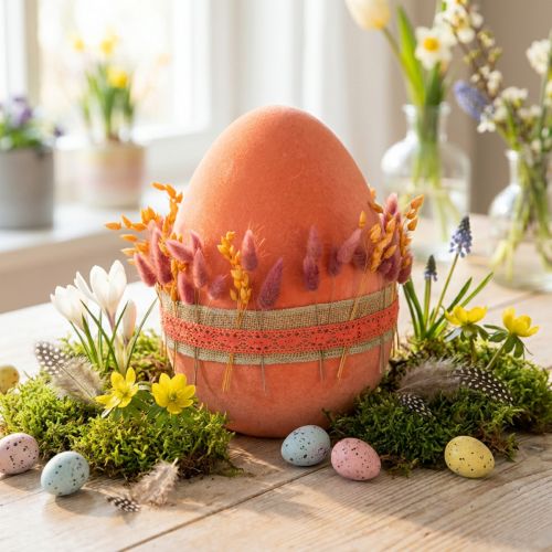Huevo de pascua decoración huevo naranja albaricoque plastico flocado 20cm | Floristik24.es