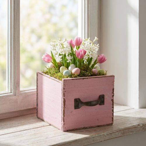 Cajón para plantas caja decorativa de madera para plantas rosa 12,5 cm | Floristik24.es