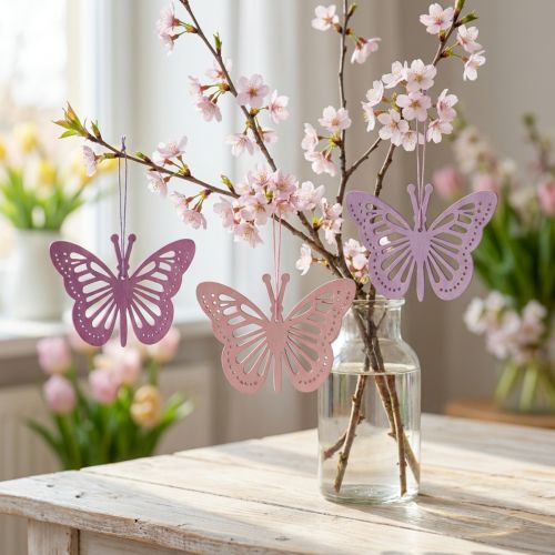 Deco mariposas percha decorativa violeta/rosa/rosa 12cm 12uds | Floristik24.es