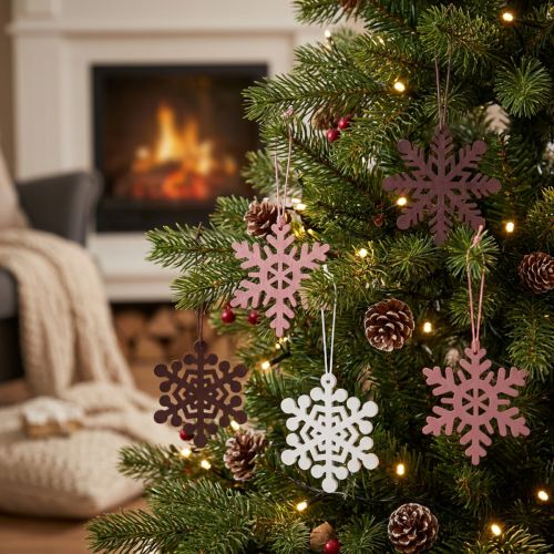Decoración árbol de Navidad copo de nieve colgante madera 8cm 36 piezas | Floristik24.es