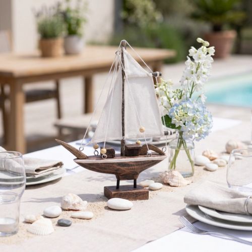 Velero decoración barco madera pino marrón 22,5×4×29cm | Floristik24.es