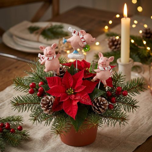 Tapón de flor de cerdo de la suerte de Navidad deco pig 4pcs | Floristik24.es