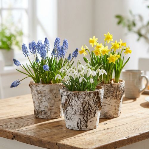 Macetero de abedul macetero pequeño abedul blanco Ø10cm H8,5cm 6 piezas | Floristik24.es