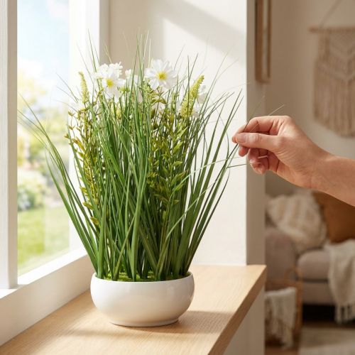Hierba decorativa con flores de Cosmea en un cuenco H45cm | Floristik24.es