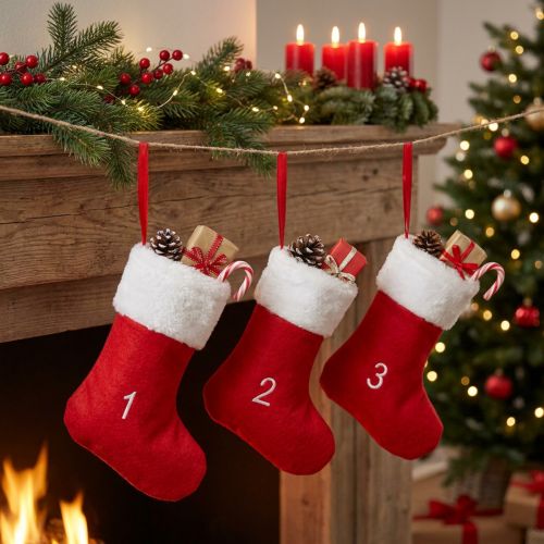 Calendario de adviento para llenar botas fieltro rojo blanco 155cm | Floristik24.es
