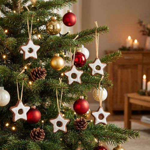 Adornos para árbol de Navidad, estrellas de canela, estrellas decorativas de plástico, 5 cm, decoración navideña tradicional, juego de 24 piezas | Floristik24.es