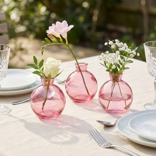Jarrones de cristal bulbosos rosas retro mini jarrones Ø7,5cm H9cm 6 uds | Floristik24.es