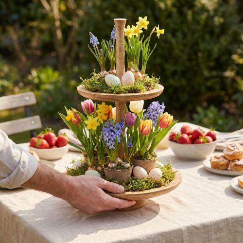 Artículo Soporte para tartas decoración de madera 2 niveles natural redondo Ø31/20cm H45cm