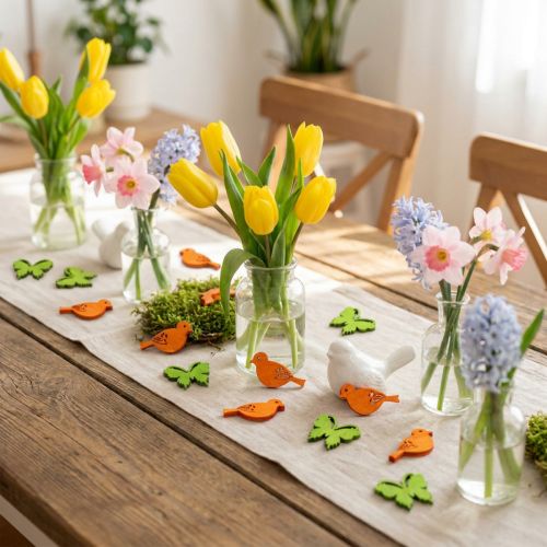 Decoración decorativa de madera con diseño de pájaros y mariposas, colorido, 2 cm, 144 piezas | Floristik24.es