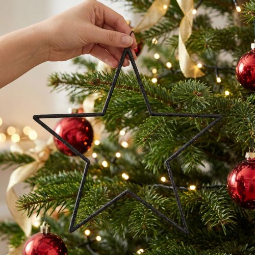 Estrellas colgantes grandes con purpurina negra, Ø24cm, decoración navideña y de fiesta, juego de 6 | Floristik24.es
