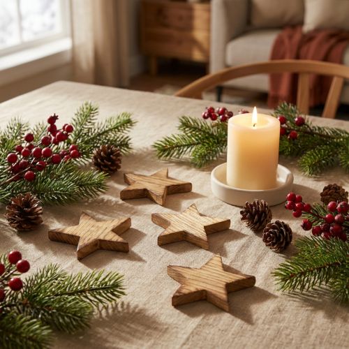 Decoración dispersa Estrellas navideñas Estrellas de madera flameadas 5,5 cm 12 piezas | Floristik24.es