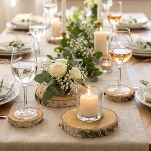 Artículo Rodajas redondas de abedul Ø11-13cm, 12 piezas - Decoración perfecta para bodas, manualidades, decoración de mesas