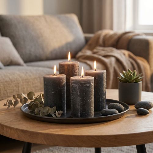 Velas de color liso antracita velas de pilar 60×80mm 4ud | Floristik24.es