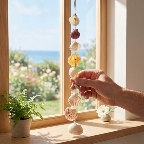 Percha decorativa decoración concha marítima natural Ø5–10cm 70cm | Floristik24.es