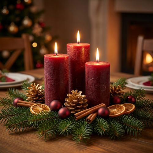 Velas color sólido rojo oscuro 34mm x 300mm 4pcs | Floristik24.es