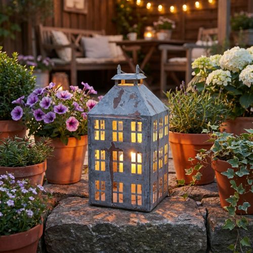 Farol decorativo vintage, faro de metal, estilo shabby chic, 35 cm de alto. | Floristik24.es