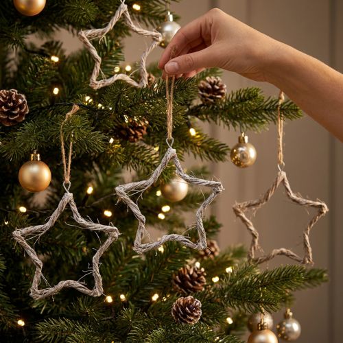 Adorno navideño estrella olmo estrellas para colgar blanco lavado 20cm 4uds | Floristik24.es