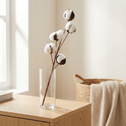 Decoración de rama de algodón Rama decorativa de algodón real 5 cabezas 50cm | Floristik24.es