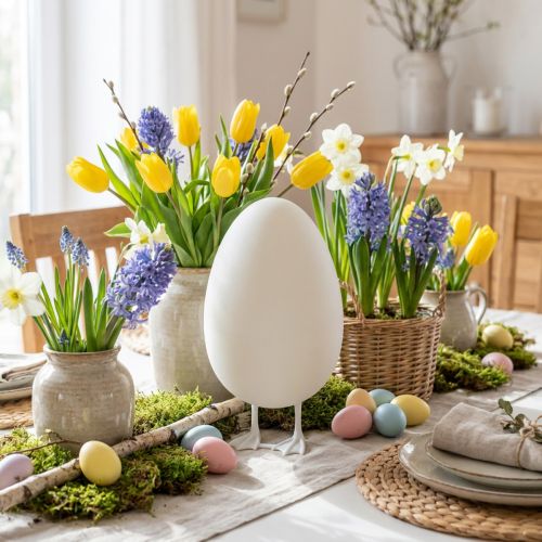 Huevo decorativo con patas Clara de huevo Decoración de mesa Figura de Pascua Al 25cm | Floristik24.es
