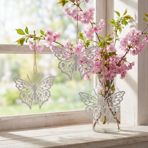 Decoración de mariposas colgante decoración de metal vintage blanco 15×12cm 3 piezas | Floristik24.es