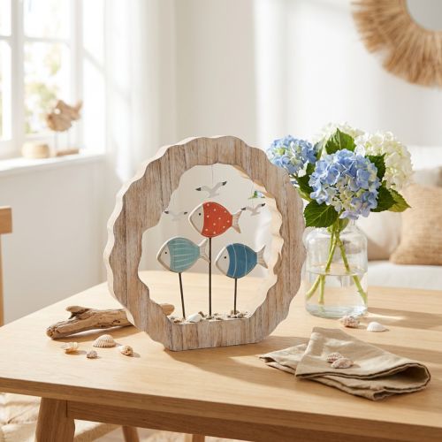 Decoración de mesa pez madera para colocar decoración marítima azul, roja Ø28cm | Floristik24.es