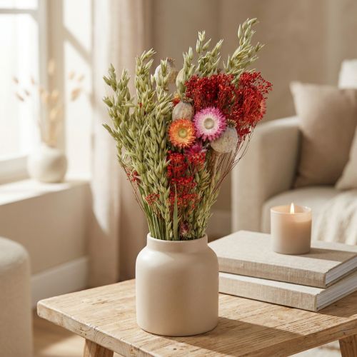 Ramo de flores secas Ramo de flores de pradera Rojo H50cm 150g | Floristik24.es