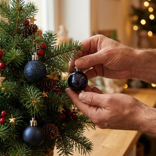 Mini adornos navideños, azules, de material irrompible, Ø3cm, 14 unidades. | Floristik24.es