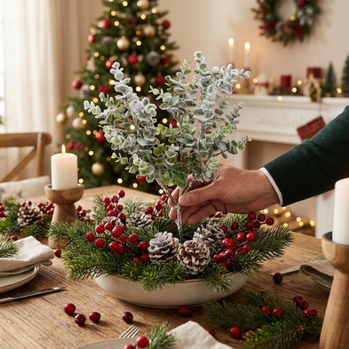 Artículo Rama de eucalipto artificial rama deco nevada eucalipto Navidad 48cm