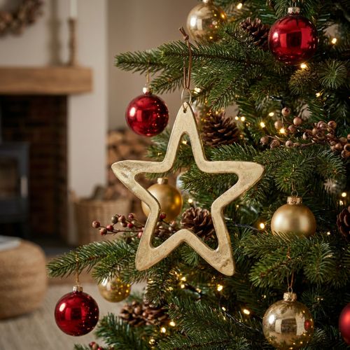 Colgante navideño, estrella decorativa para Adviento, estrella decorativa dorada 14 × 14cm | Floristik24.es