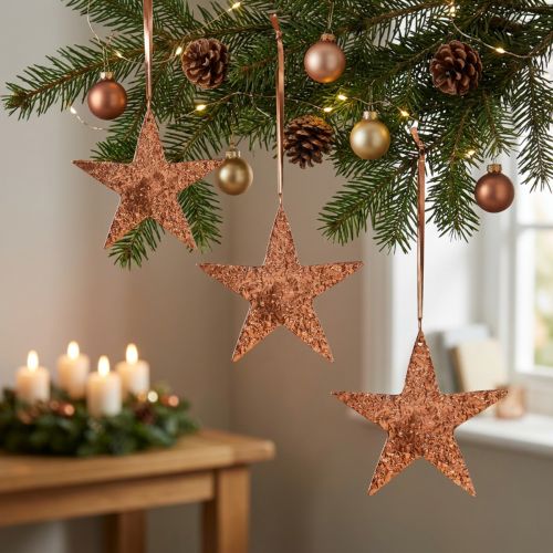 Estrella decorativa para colgar, decoración de Adviento, colgantes de metal color cobre 12 × 13cm 3ud | Floristik24.es