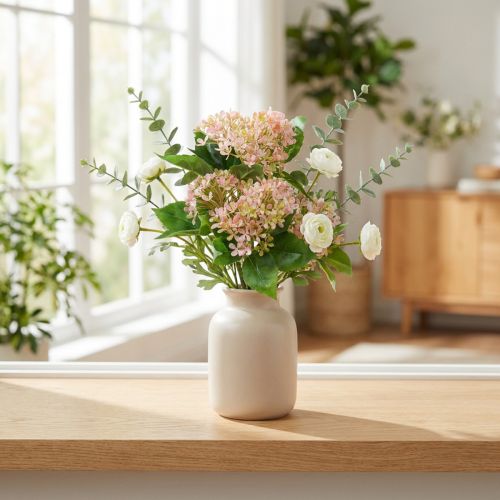 Bola de nieve arbusto verde rosa blanco artificial 49cm | Floristik24.es