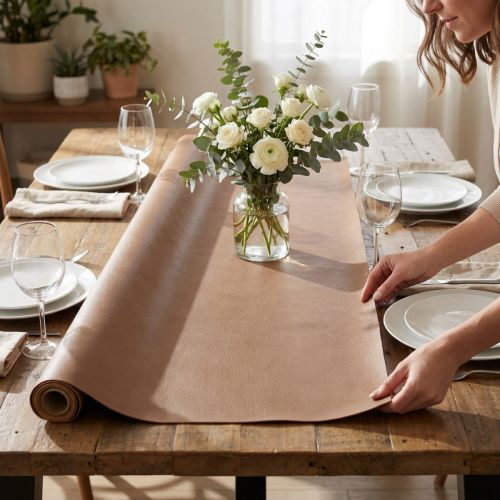 Artículo Camino de mesa de cuero de tela decorativa marrón de piel sintética 33cm×1,35m