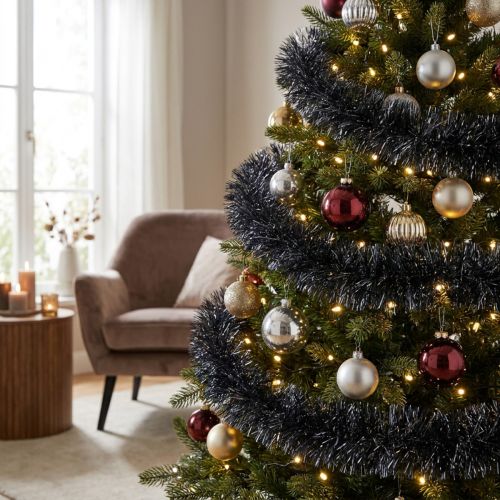 Guirnalda de oropel árbol de Navidad en negro 270cm 2ud | Floristik24.es