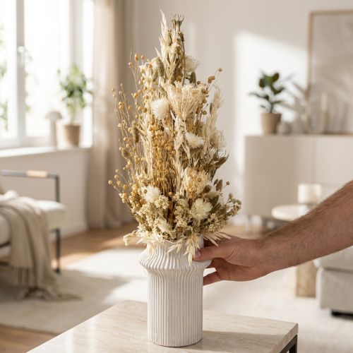 Flores secas blancas doradas, flores decorativas para sombreros, Phalaris, 30 cm, 200 g | Floristik24.es