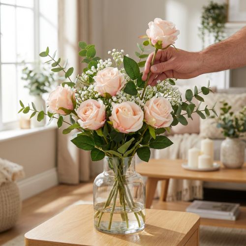 Ramo de rosas artificiales para una elegante decoración del hogar y ocasiones festivas, 44 cm, 6 piezas | Floristik24.es