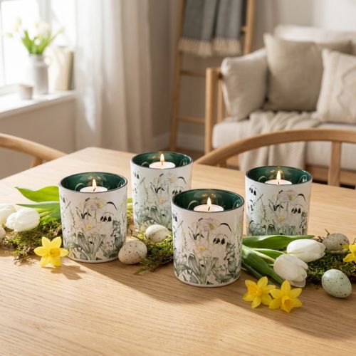 Artículo Farol decorativo de cristal con diseño de hojas para dar un toque de estilo a tu hogar, 8 cm, 4 unidades.