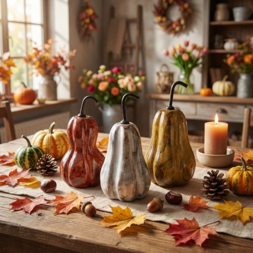 Pera de madera pera decoración de madera otoño rojo amarillo blanco 12×6cm 3 piezas | Floristik24.es