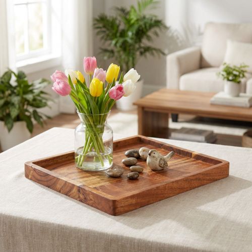 Bandeja decorativa para servir, madera de acacia, aceitada, 30x25cm | Floristik24.es