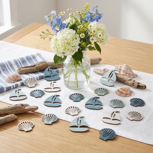 Decoración de madera Conchas y barcos 2,5/4cm, 72pzs | Floristik24.es