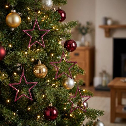 Estrellas navideñas con purpurina para colgar en purpurina de bayas, juego de 40, 7,5 cm - Adornos festivos para árbol de Navidad y ventana | Floristik24.es